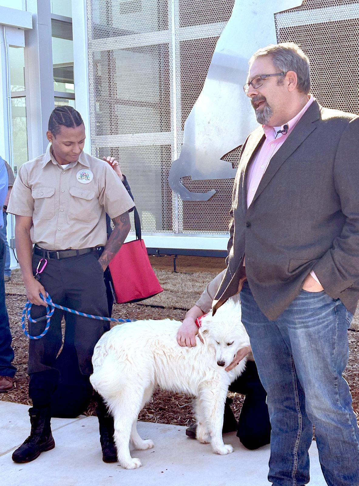 Mayor Karl Nail describes the City of Newcastle’s intent with the opening of its new animal shelter. Also pictured are Animal Control Officers Railen Gordon and Tyler Brasseaux. • photo by Mark Codner