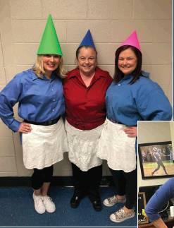 Photos provided                                ABOVE: Natalee Godfrey, Glenda Jefferson and Delaney Galloway dress up as gnomes on Scrabble day.